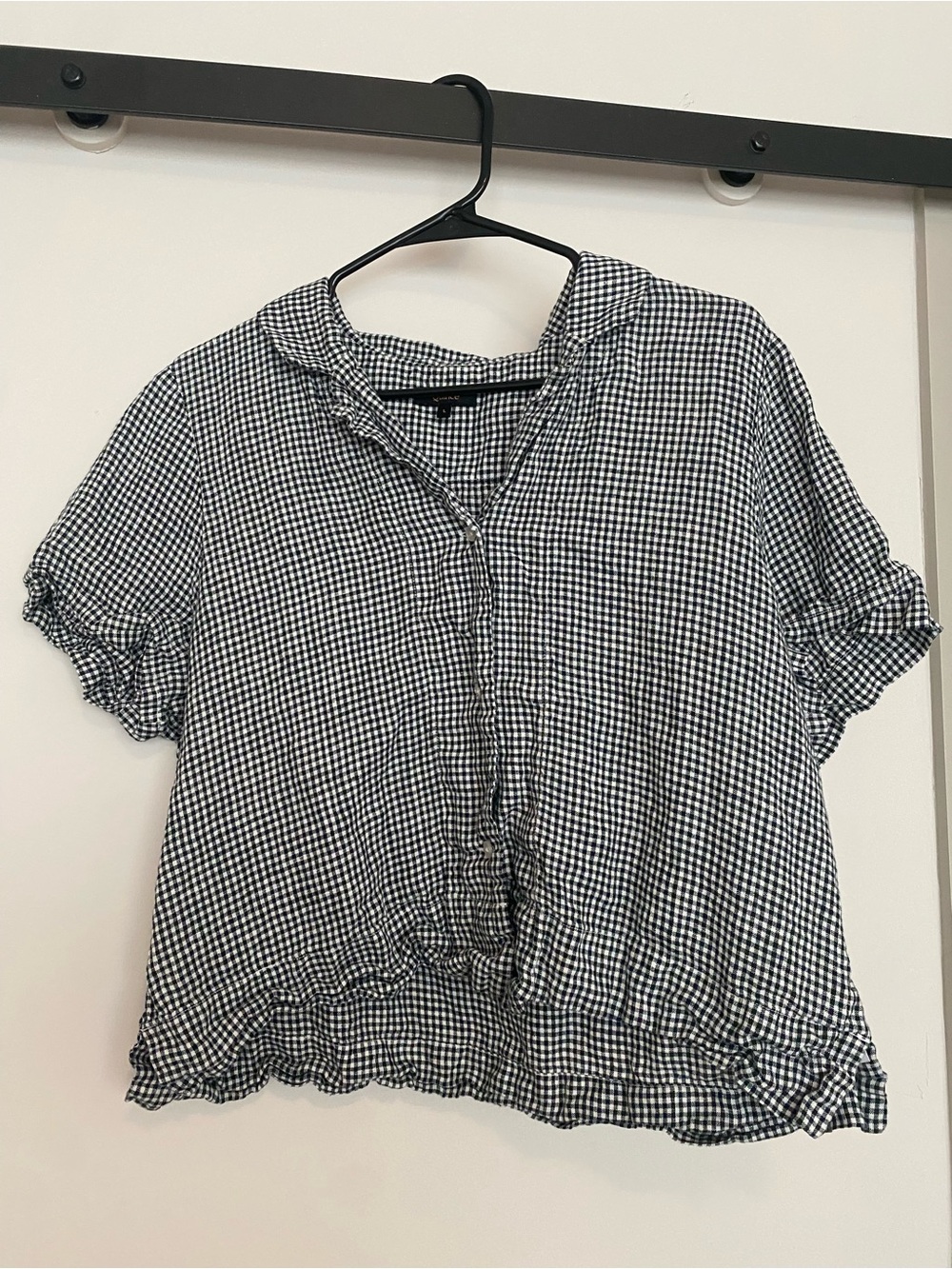 Quince 100% Linen Gingham Blouse | Large | Black & White | Good Condition